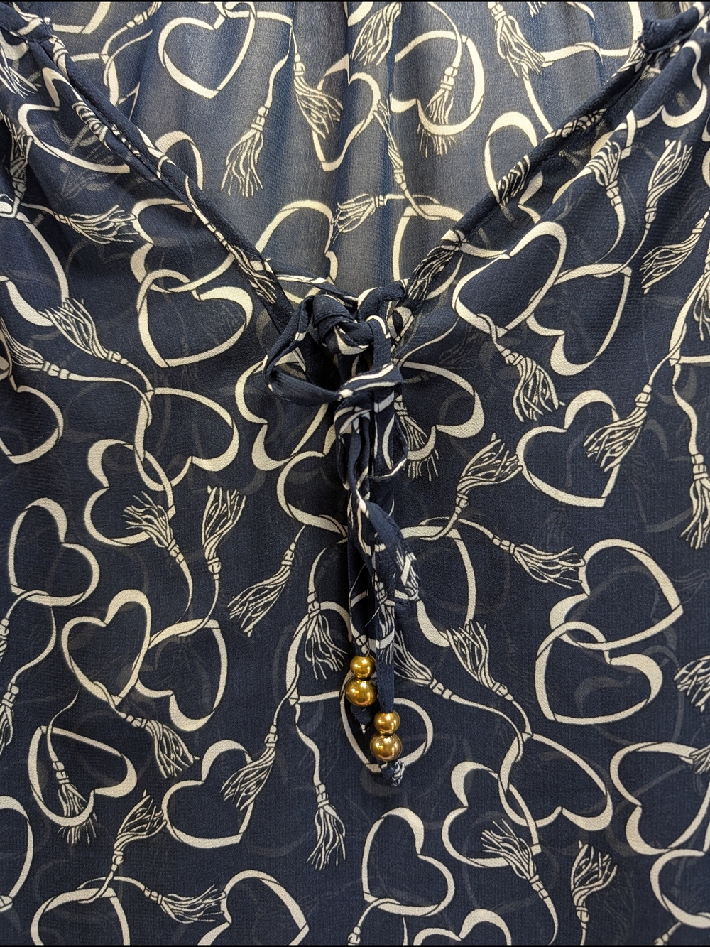 Charter Club Women’s Sheer Navy Heart-Print Peasant Blouse Plus Size 1XL